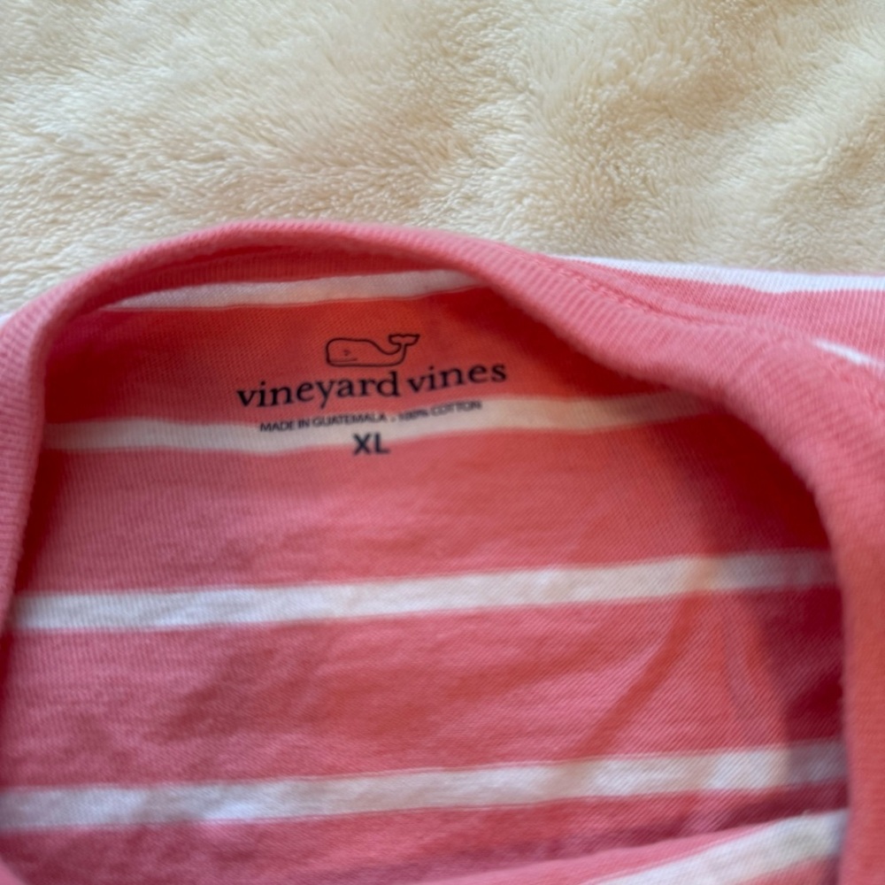 Youth Vineyard Vines Pink and White Short Sleeve Tee with Whale Logo - Picture 3 of 4